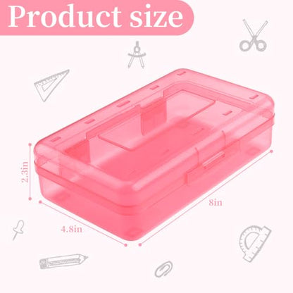Pencil Box, Clear Pencil Case, Large Capacity Plastic Hard Pencils Case Crayon Box with Snap-Tight Lid Stackable for Kids Adult Student Pens Pencils School Supplies Storage Office Supplies, Pink - color: Pink