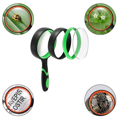 Coloch 12 Pack 10X Magnifying Glass, 50mm Handheld Reading Magnifier with Non-Slip Rubber Handle Glass Magnifying Lens for Kids, Seniors, Newspaper, Science and Nature Exploration, Age 3+