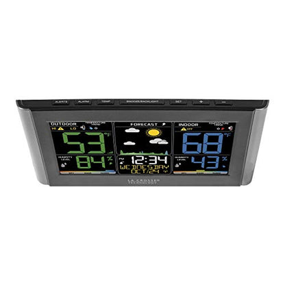 La Crosse Technology Weather Station with Customizable Alerts, Weather Forecast, Temperature, Dew Point, Humidity, Time, Heat Index, Large Display, Adjustable Brightness, Wireless, Black, C85845-INT
