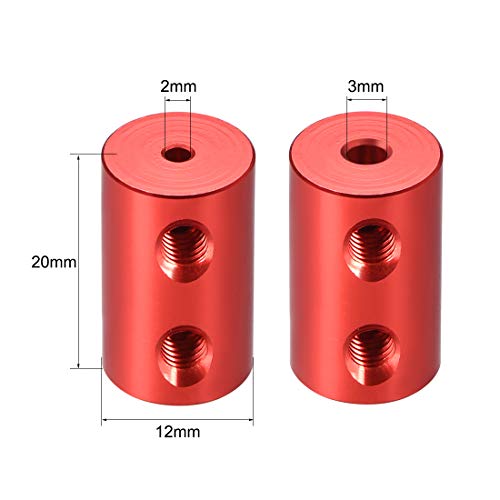 uxcell 2mm to 3mm Bore Rigid Coupling Set Screw L20XD12 Aluminum Alloy,Shaft Coupler Connector,Motor Accessories,Red,2pcs - size: 2mm to 3mm