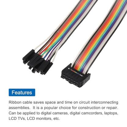 MECCANIXITY 2 Pcs IDC Rainbow Wire Flat Ribbon Cable FC-Female to 12P 11.8 Inch Length 2.54mm Pitch Breadboard Jumper Wires for Electronic Projects - size: 11.8 Inch, style: 12 Pin