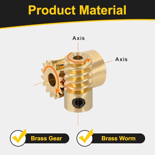 uxcell Worm Gear Set 15T 0.5 Module 15:1 Reduction Rate, Right Rotation Drive Gear Box Wheel Reduce Transmission Part (Brass Gear-3mm Bore, Brass Rod 2mm Bore) - size: Gear-3mm, Rod-2mm Bore, style: 0.5M-15T