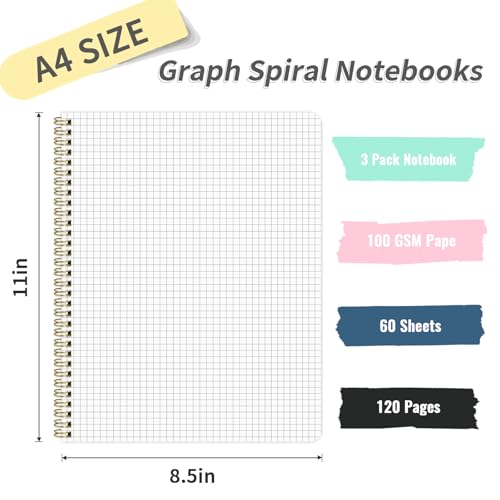 Hardcover Spiral A4 Graph Green Notebook for Work 8.5" x 11" - color: mint, style: Graph