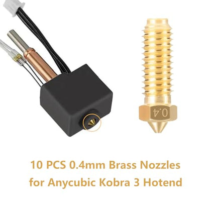 10PCS Brass Nozzles for Anycubic Kobra 3/Kobra S1, 3D Printer Parts 10PCS 0.4mm High Speed Nozzles Kit for Kobra 3, Kobra 3 Combo, Kobra S1, Kobra S1 Combo - style: Kobra 3 Brass 0.4mm