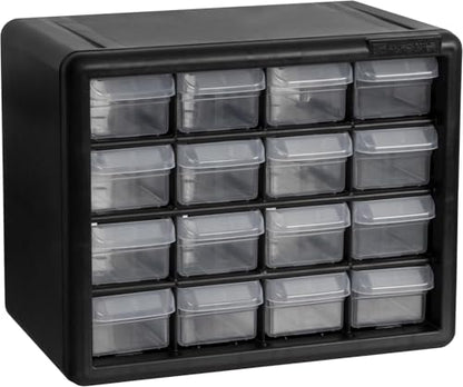 Akro-Mils 16-Drawer Plastic Storage Cabinet, 10.5"W x 6.5"D x 8.5"H, Black - color: Black, size: 16 Drawer, style: 1 Pack