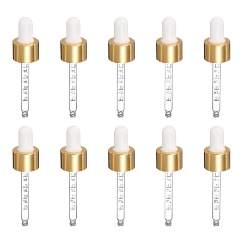PATIKIL Glass Eye Dropper w/Measurement mark for 1,2oz Glass Bottles 10Pcs - color: White/Gold Top, size: 1/2oz