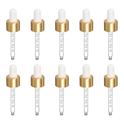 PATIKIL Glass Eye Dropper w/Measurement mark for 1,2oz Glass Bottles 10Pcs - color: White/Gold Top, size: 1/2oz