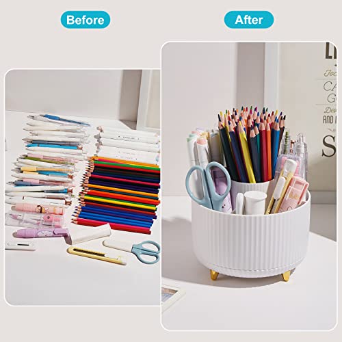 Desk Pencil Pen Holder - 5 Slot 360 Degree Rotating Desk Pen Organizer for Desktop Storage Stationery Supplies Cup Pot - White - color: White