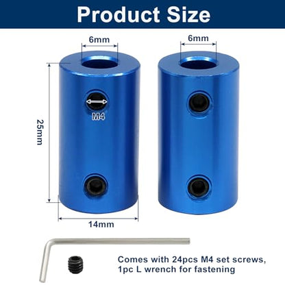 6pcs 6mm to 6mm Bore Rigid Shaft Coupler, Blue - size: 6mm to 6mm
