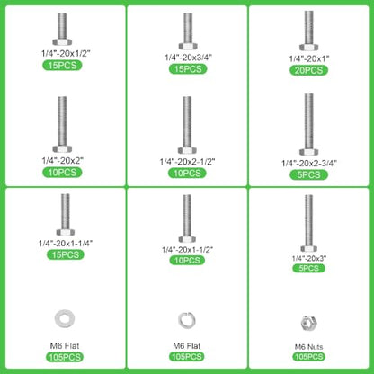 420 Pcs 1/4"-20 UNC Stainless Steel Hex Head Screw Kit - size: 1/4-20 -420Pcs