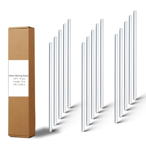15 Pack Long Glass Stirring Rods, 6mm x 12 Inch, Borosilicate Lab Rods - size: 12 inch 6 mm