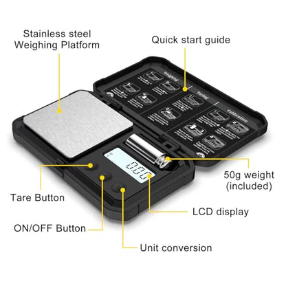 Digitalgram Scale Jewelry Scale 200g 0.01g mini Scale Portable Powder Scale (Black) - color: Black
