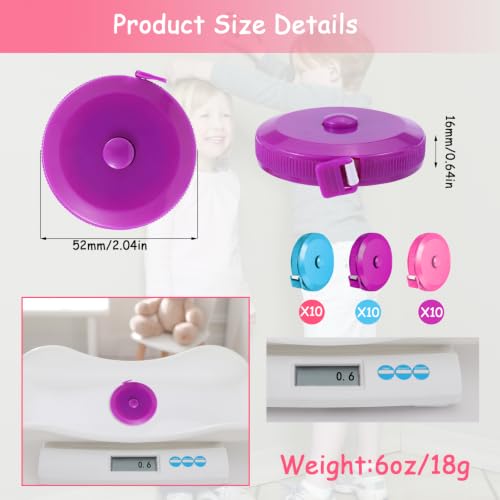 30 Pack Retractable Tape Measure Body Measuring Tape for Sewing, Fabric - color: Colorful