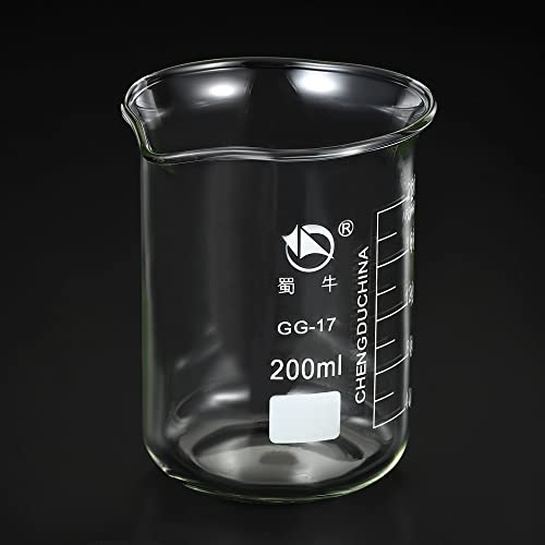 PATIKIL 200ml Low Form Glass Beaker, 3.3 Borosilicate Glass Graduated Printed Scale Measuring Cups with Spout for Kitchen Lab Liquids Transit Boiling - size: 200ml