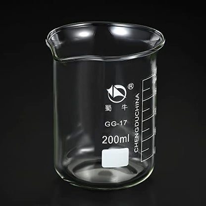 PATIKIL 200ml Low Form Glass Beaker, 3.3 Borosilicate Glass Graduated Printed Scale Measuring Cups with Spout for Kitchen Lab Liquids Transit Boiling - size: 200ml