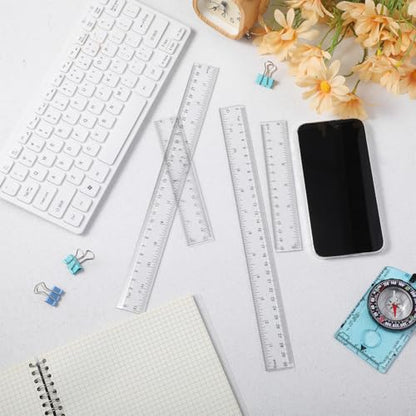 EBOOT 2 Pieces Plastic Ruler Straight Ruler Plastic Measuring Tool 12 Inches and 6 Inches (Clear) - color: Clear