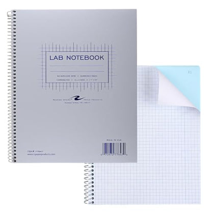 ROARING SPRING Science Lab Notebook, 4x4 Graph Ruled, 50 Numbered Carbonless Sets, 11" x 9", White/Blue Paper, Proudly Made in USA, Hard Board Cover - style: Single Book