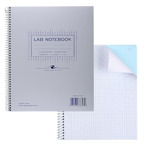 ROARING SPRING Science Lab Notebook, 4x4 Graph Ruled, 50 Numbered Carbonless Sets, 11" x 9", White/Blue Paper, Proudly Made in USA, Hard Board Cover - style: Single Book