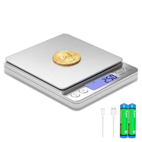 SKEAP 1kg/0.01g Gram Scale 0.01g Accuracy, Silver Food Scales Kitchen Digital Weight Grams & OZ, Jewelry Scale, High Accuracy Gram Scale, Digital Scale with Charging,Batteries and USB Cable Included - size: Silver,1kg /0.01g