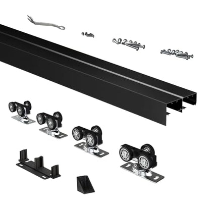 Heavy Duty Bypass Sliding Closet Door Track Hardware 48", 4 FT Aluminium Pocket Door Track Rail Set, Smoothly and Quietly, for 2 Door System,Black - size: XC40 48"-B