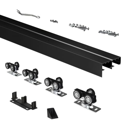 Heavy Duty Bypass Sliding Closet Door Track Hardware 72", 6 FT Aluminium Pocket Door Track Rail Set, Smoothly and Quietly, for 2 Door System,Black - size: XC40 72"-B