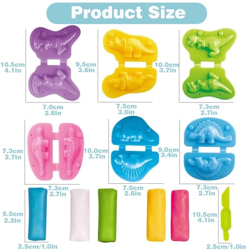 Unleash Creativity with 6 Unique Dino Molds Dough Toys Dough Accessories Set Whit 5 Bright Color .Ideal as a Gift for Kids Aged 3-4-8 Years