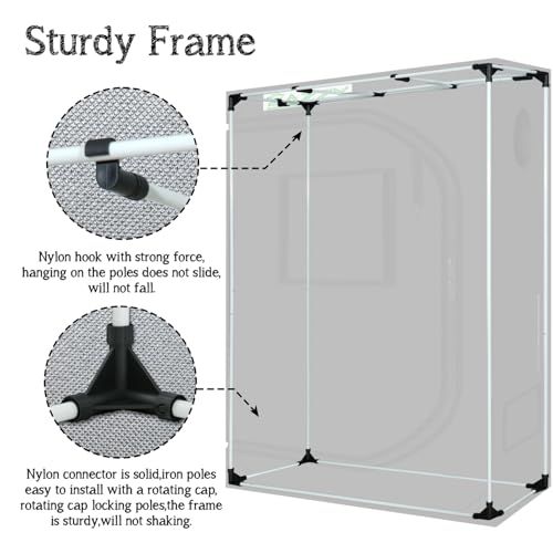 zazzy 4x2 Grow Tent, 48"x24"x60" 600D Mylar Reflective Growing Tents - size: 48"x24"x60"