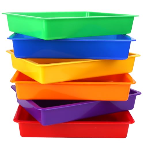 ShineMe Plastic Paper Trays for Classroom, 6 Pack Colorful Classroom Turn in Bins, Thick and Sturdy A4 Letter Size Flat Storage Trays for Classroom Organization and Storage - color: Rainbow Color