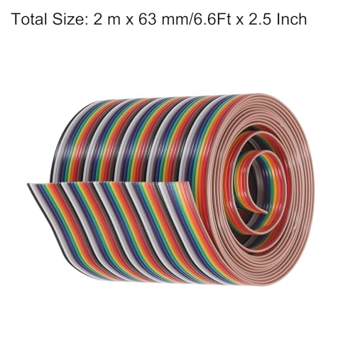 MECCANIXITY 1 Pcs 50 Pin Flat Rainbow Ribbon Cable 6.6 Ft 1.27mm Pitch Breadboard Jumper Wires for Electronic Projects - size: 6.6 Ft, style: 50P