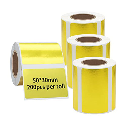 Hybsk 50x30mm Portable Printer Label Paper Multi-Purpose Tear Resistant Direct Thermal Labels Self-Adhesive Stickers Compatible with P50 Label Maker (50x30mm,Gold Label,4 Rolls) - color: Gold, size: 4 Rolls