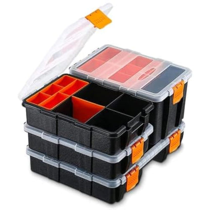 Andalus Tools Organizer Box, Small Parts Storage Multi-Compartment Portable Hardware Organizer Removable Plastic Dividers for Screws, Nuts, Bolts, Nails – Orange (4 Set, 12.2" x 9.1" x 7") - size: 4 Set, 12.2" x 9.1" x 7"