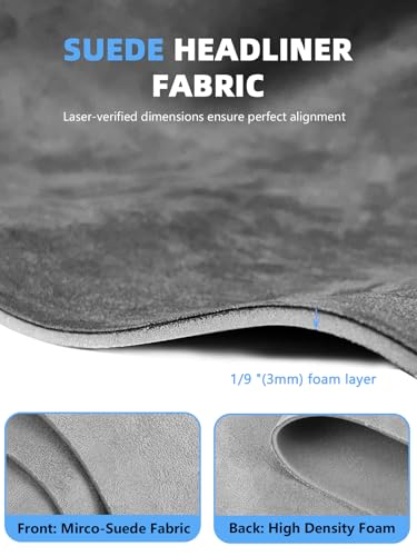 Grey Suede Headliner Fabric - 96" L × 60" W Auto Head Liners, Fabric Tube Packaging with Foam Backing for Cars, Trucks, SUVs, RVs, Boats - Home Repair/DIY Headliner Material - color: Gray, size: 96"L×60"W