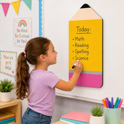 Giant Magnetic Whiteboard Sheet 21.7" x 11.6" Yellow Pencil Dry Erase Handwriting Paper Reusable Magnetic Writing Practice Whiteboard for Classroom Teacher Must Have Homeschool Teaching Supplies