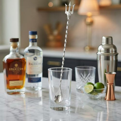 Homestia Bar Spoon, 12'' Stainless Steel Cocktail Spoon, Trident Handle End - color: Trident 12" + Silver