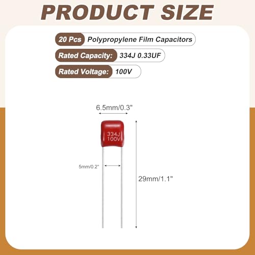 MECCANIXITY Capacitors Kit CBB21/CBB22 100V 334J 0.33UF Red 20 PCS - style: 100V 334J 0.33UF
