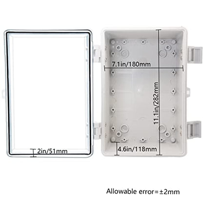 Zulkit Junction Box ABS Plastic Dustproof Waterproof IP65 Electrical Boxes Hinged Shell Outdoor Universal Project Enclosure Grey Clear Transparent Cover (11.8" x 7.9" x 7.1") - size: 11.8" x 7.9" x 7.1"