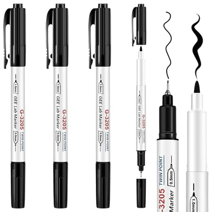 3 Pcs Alcohol Resistant Lab Markers Dual Head, Black - color: Black