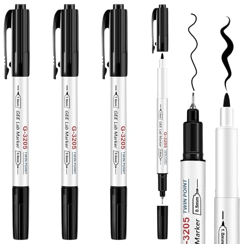 3 Pcs Alcohol Resistant Lab Markers Dual Head, Black - color: Black