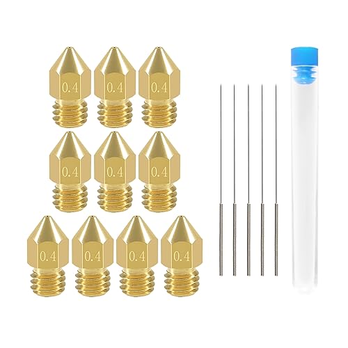 Aokin 10 Pcs 0.4mm 3D Printer Nozzles MK8 Extruder Nozzles and 5 Pcs 0.35mm Stainless Steel Nozzle Cleaning Needles for Creality Ender 3/3 Pro/3 V2, Ender 5/5 Pro, CR-10/10S, Makerbot, Anet A8 - color: 0.4mm