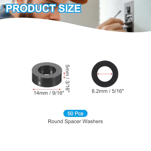 PATIKIL 50Pcs M8 ABS Spacers 5/16" ID x 9/16" OD x 3/16" L Plastic Round Spacer Washers Black Standoff Nut Unthreaded for M8 or 5/16 inch Screws Bolts Electrical Outlet - size: 5/16" ID x 9/16" OD x 3/16" L