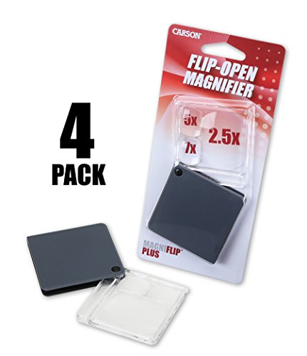 Carson MagniFlip Plus 2.5x/5x/7x Flip-Open Magnifier with Built-in Protective Case - Set of 4 (GN-44MU) - size: Pack of 4