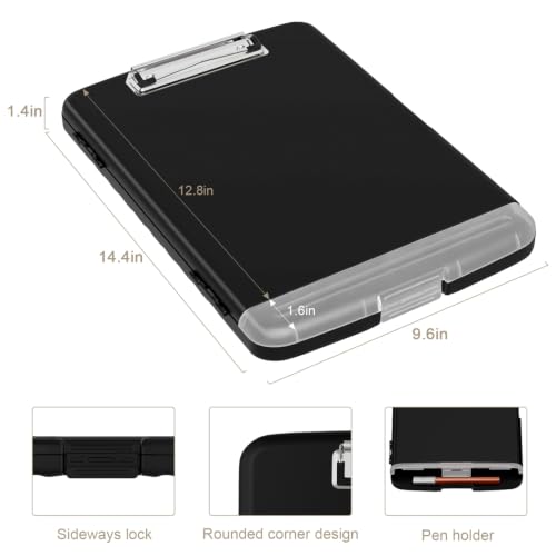 Piasoenc Clipboard with Storage, 8.5 x 11 Clip Board with Pen Holder, Black - color: Black