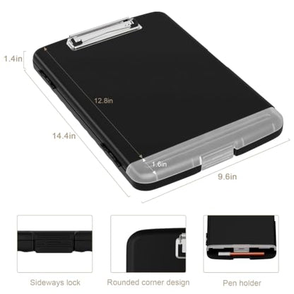 Piasoenc Clipboard with Storage, 8.5 x 11 Clip Board with Pen Holder, Black - color: Black