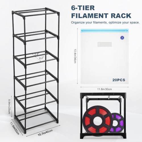 Kajaia 3D Printer Filament Storage Rack 5 Tier with 20 Vacuum Storage Bags