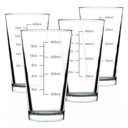 Bevvee Mixing Glass Measuring Cup Pint Glass Engraved - 16 oz - Set of 4 - style: Set of 4
