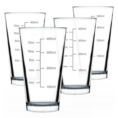 Bevvee Mixing Glass Measuring Cup Pint Glass Engraved - 16 oz - Set of 4 - style: Set of 4