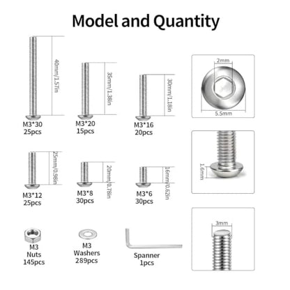 580 PCS M3 Screws Assortment Kit, Hex Button Head Screws with M3 Bolts Set - size: M3