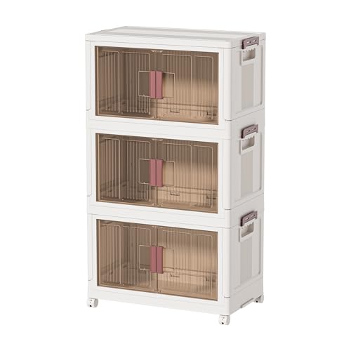 45GAL/180QT 3 tier large stackable storage bins with lid and wheels, collapsible storage bins plastic with doors，suit for clothes, closet, home and office - size: 60QT, style: 3 Pack with 1 top lid