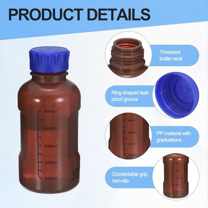 PATIKIL 500ml Reagent Bottle 2Pcs Graduated Storage Bottles PP Blue Brown - color: Brown, size: 500ml