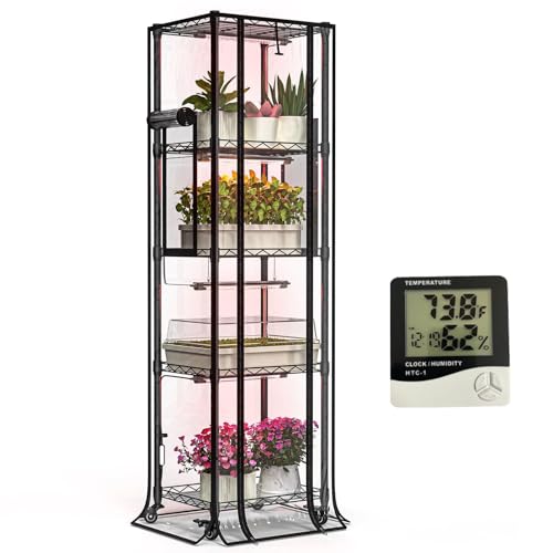 Indoor Greenhouse with Grow Lights, 5 Tier 15.7" L×11.8" W×62.3" H - size: 5-Tier PVC Greenhouse With Light